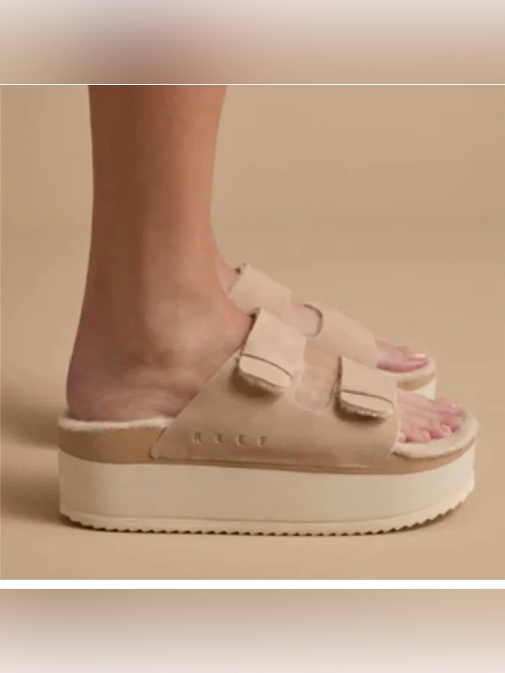 REEF Ojai Ciara Platform Two-Strap Sandals w/ Faux fur  size 9 NWT